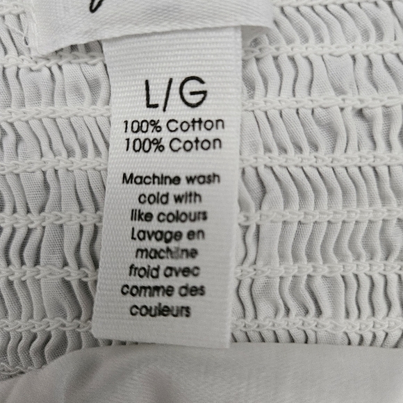 Japna Gaze Sz L White Crop Top with Puffed Sleeves Smoked Back 100% Cotton - Picture 5 of 9